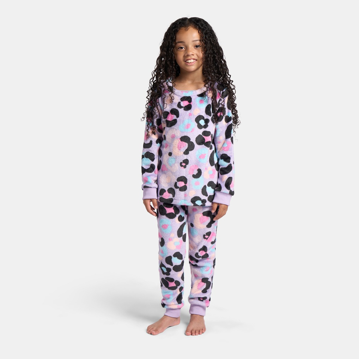 OHS Kids Leopard Print Pyjama Set, Lilac - 7-8 Years>