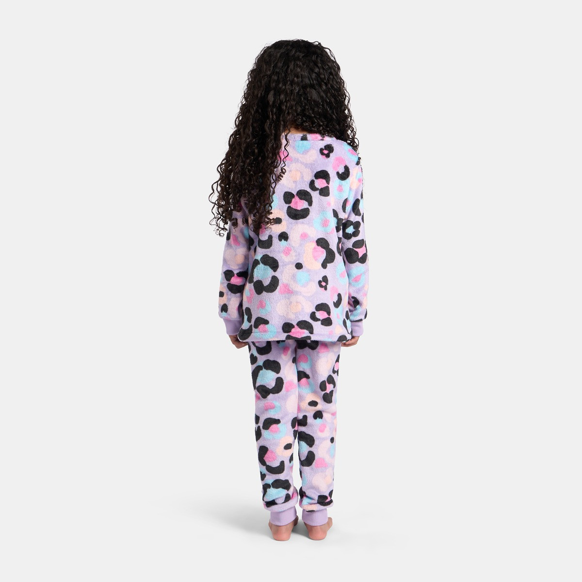 OHS Kids Leopard Print Pyjama Set, Lilac - 7-8 Years>