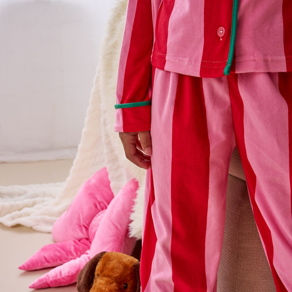 OHS Mini Me Candy Stripe Button Through Pyjama Set, Pink - 7-8>