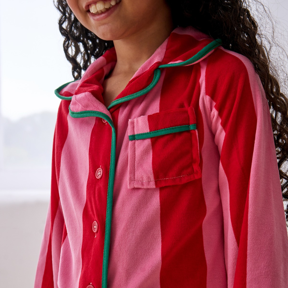 OHS Mini Me Candy Stripe Button Through Pyjama Set, Pink - 5-6>