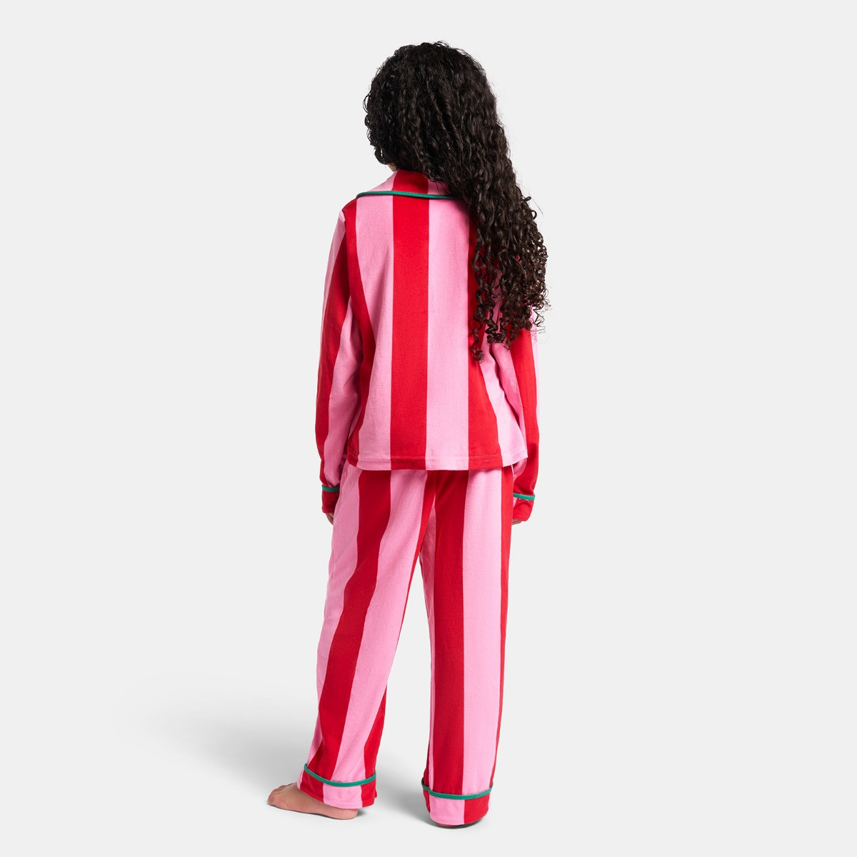 OHS Mini Me Candy Stripe Button Through Pyjama Set, Pink - 7-8>
