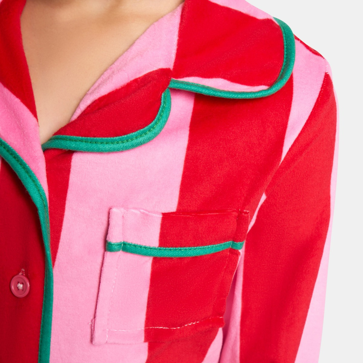 OHS Mini Me Candy Stripe Button Through Pyjama Set, Pink - 7-8>