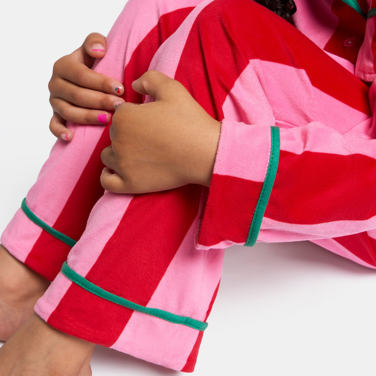 OHS Mini Me Candy Stripe Button Through Pyjama Set, Pink - 5-6>