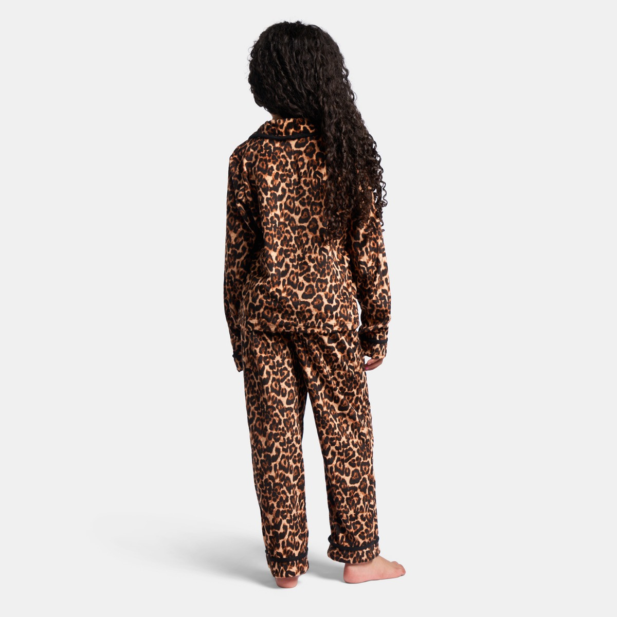 OHS Mini Me Leopard Print Button Through Pyjama Set, Natural - 9-10 Years>