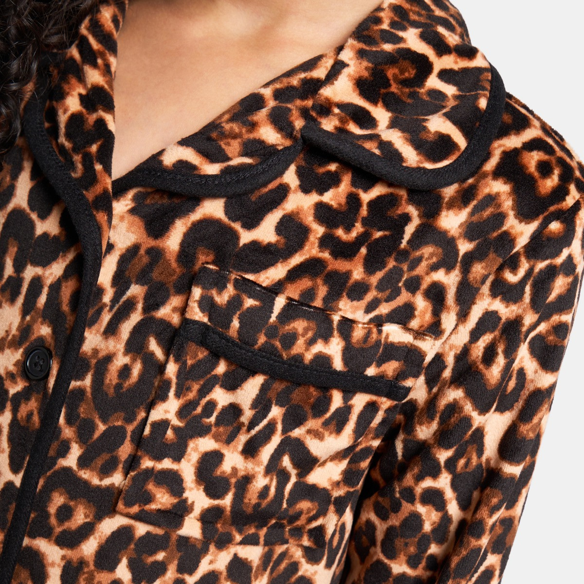 OHS Mini Me Leopard Print Button Through Pyjama Set, Natural - 5-6 Years>