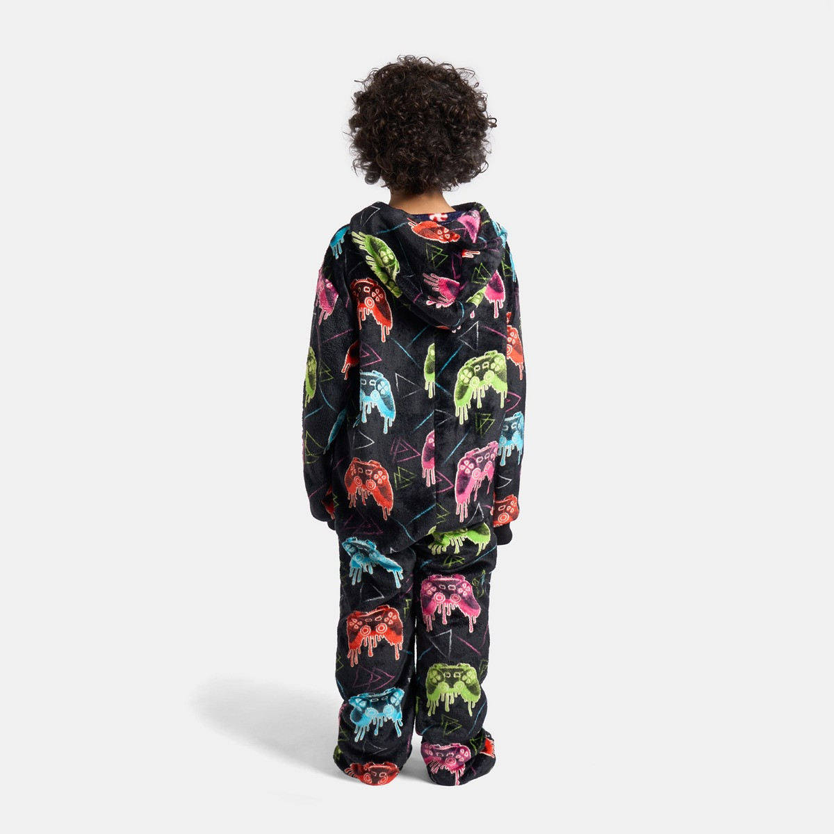 OHS Kids Neon Drip Gaming Glow In The Dark Onesie - Black>