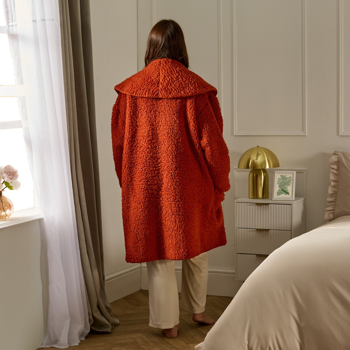 OHS Waterfall Teddy Fleece Cardigan, Rust - Small/Medium>