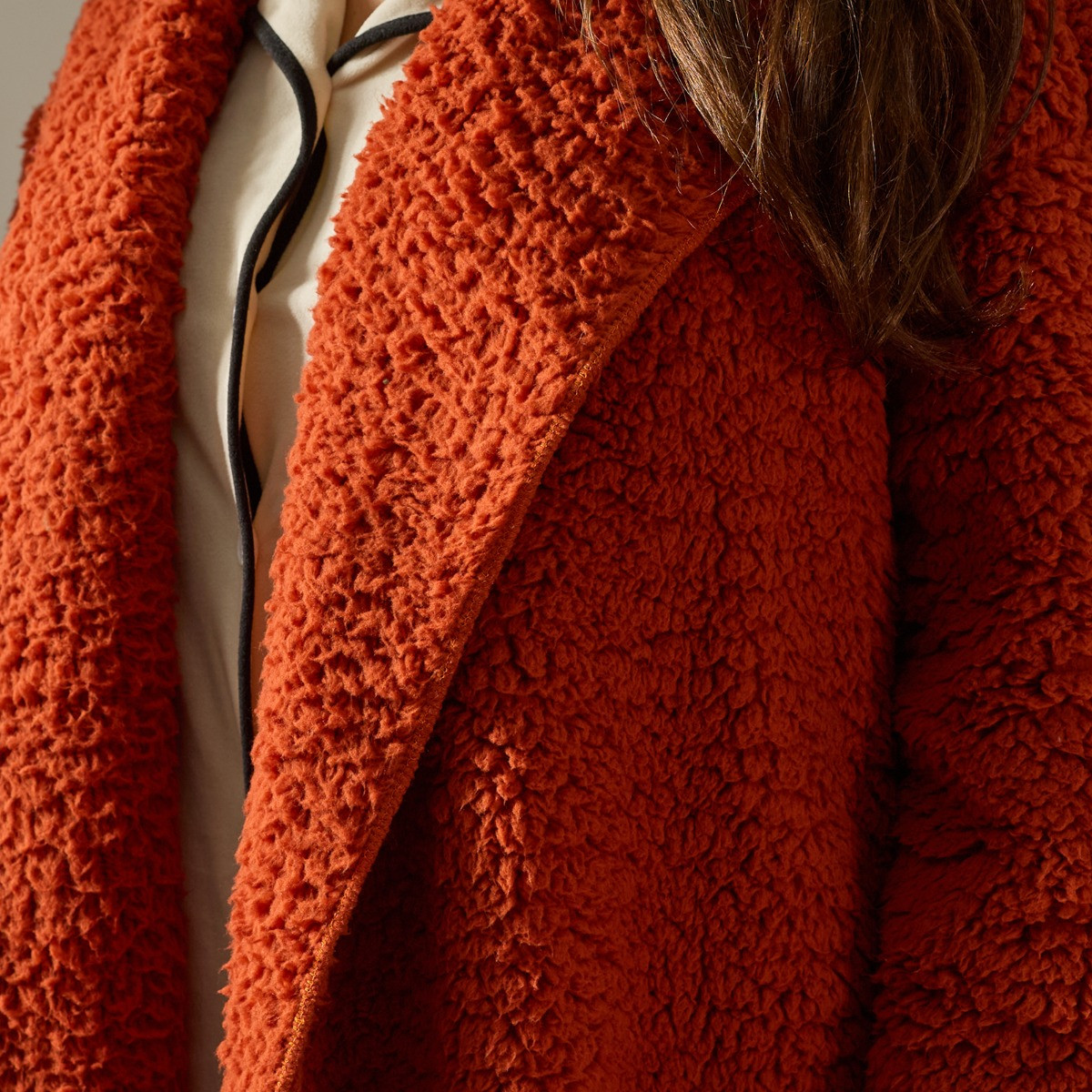 OHS Waterfall Teddy Fleece Cardigan, Rust - Small/Medium>