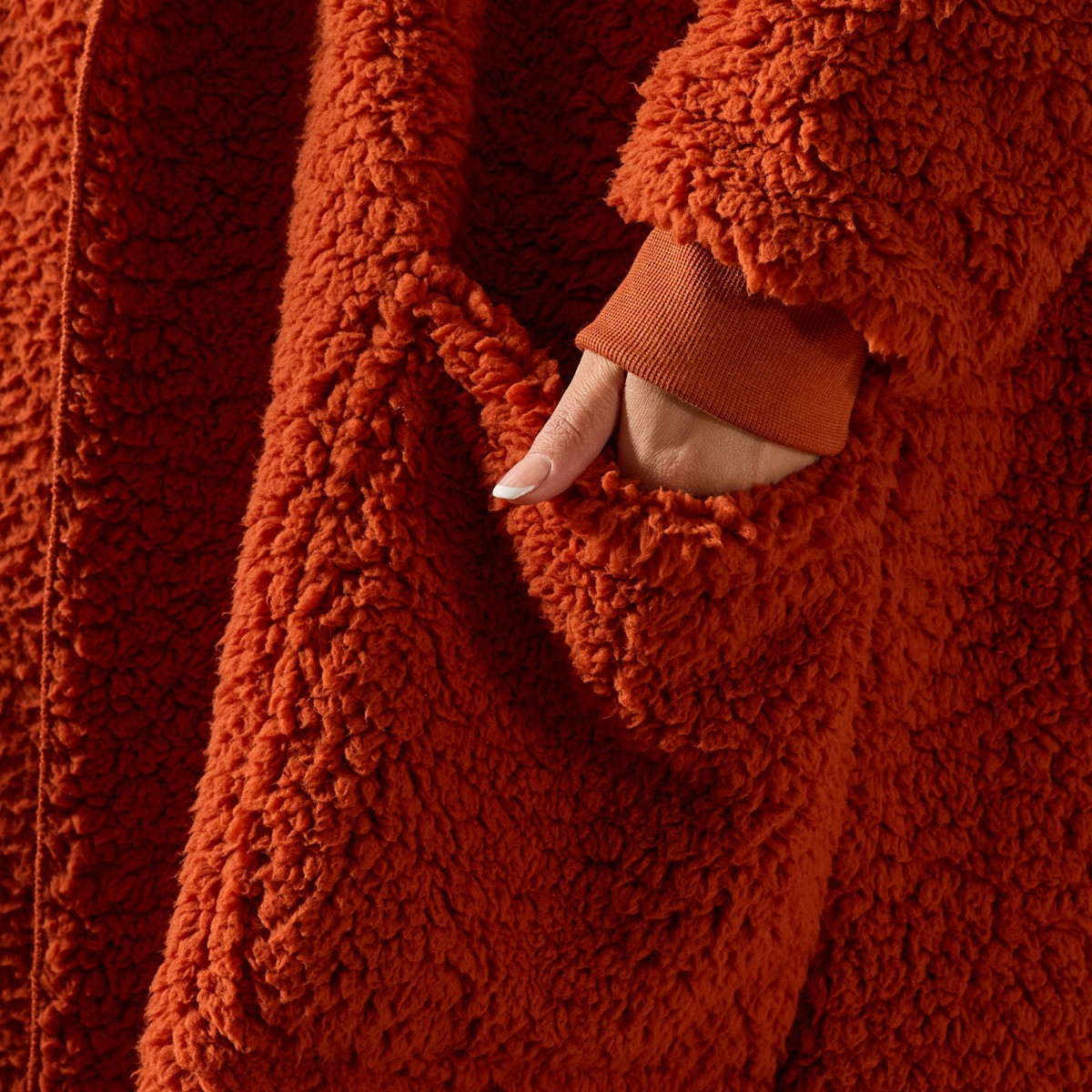 OHS Waterfall Teddy Fleece Cardigan, Rust - Large/Extra Large>