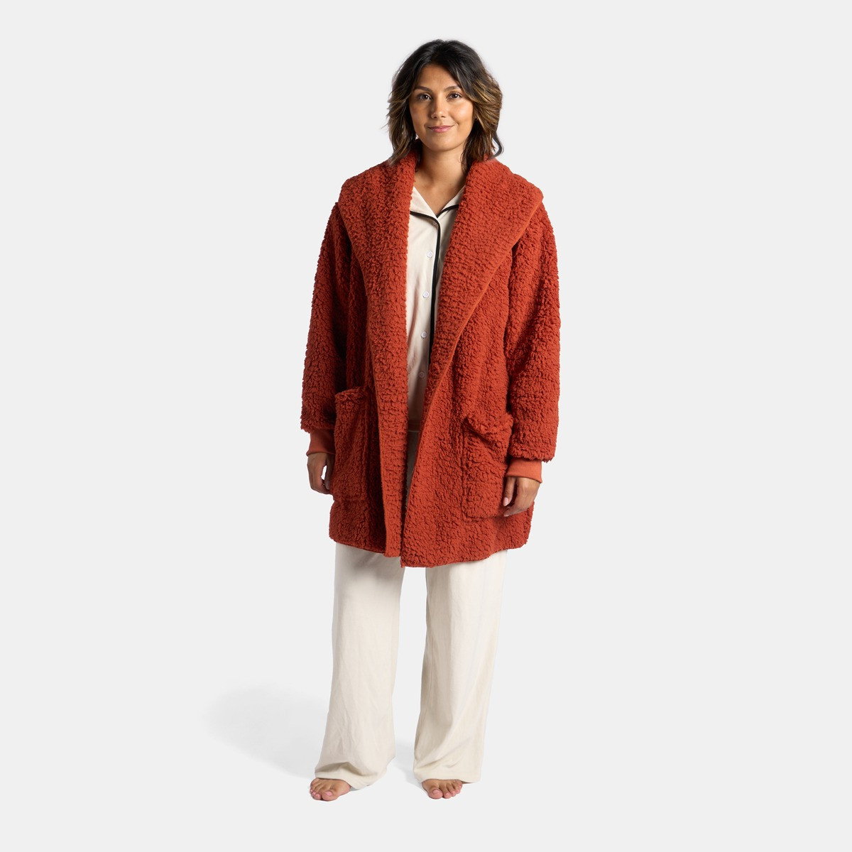 OHS Waterfall Teddy Fleece Cardigan - Rust>