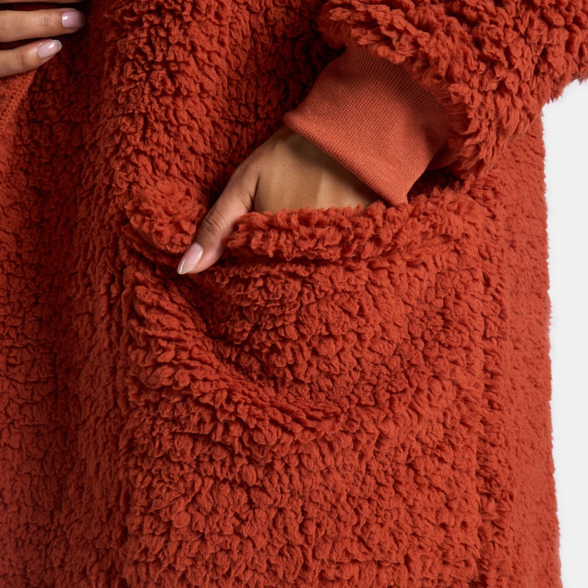 OHS Waterfall Teddy Fleece Cardigan, Rust - Small/Medium>