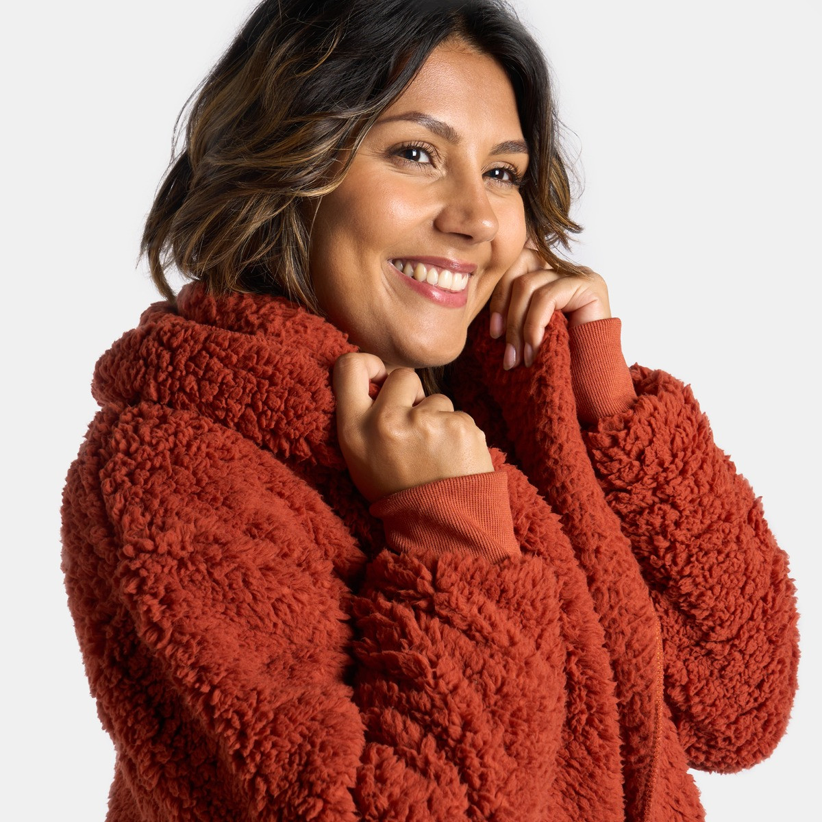 OHS Waterfall Teddy Fleece Cardigan, Rust - Large/Extra Large>