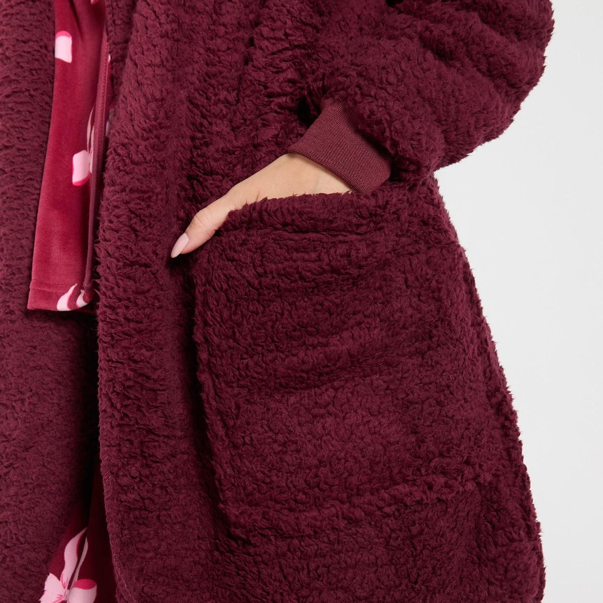 OHS Waterfall Teddy Fleece Cardigan - Burgundy>