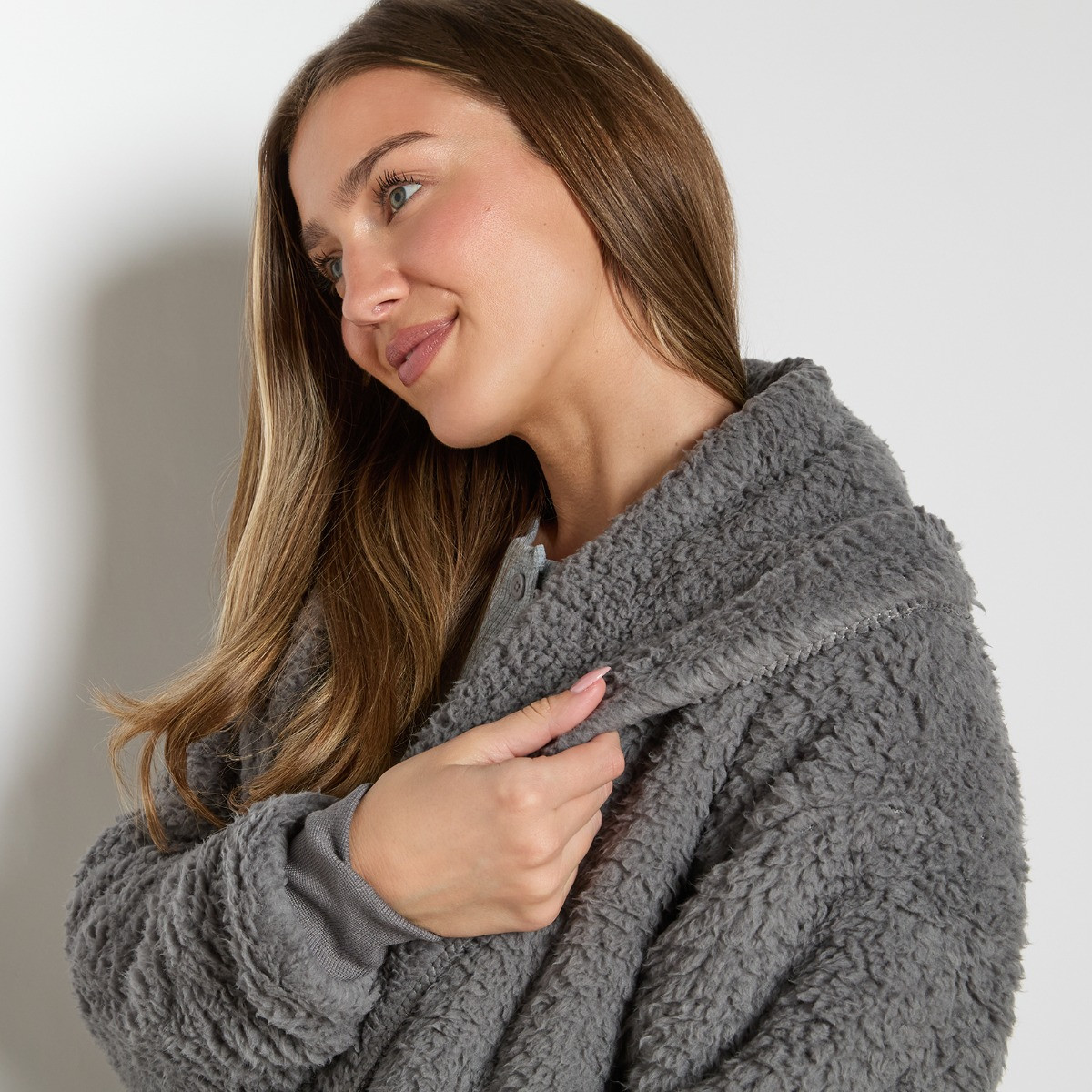 OHS Waterfall Teddy Fleece Cardigan - Charcoal>