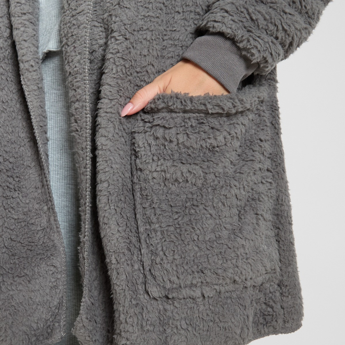 OHS Waterfall Teddy Fleece Cardigan - Charcoal>