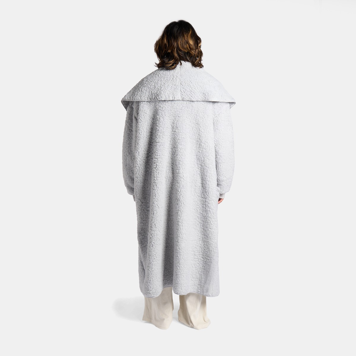 OHS Waterfall Teddy Fleece Long Length Cardigan - Grey>