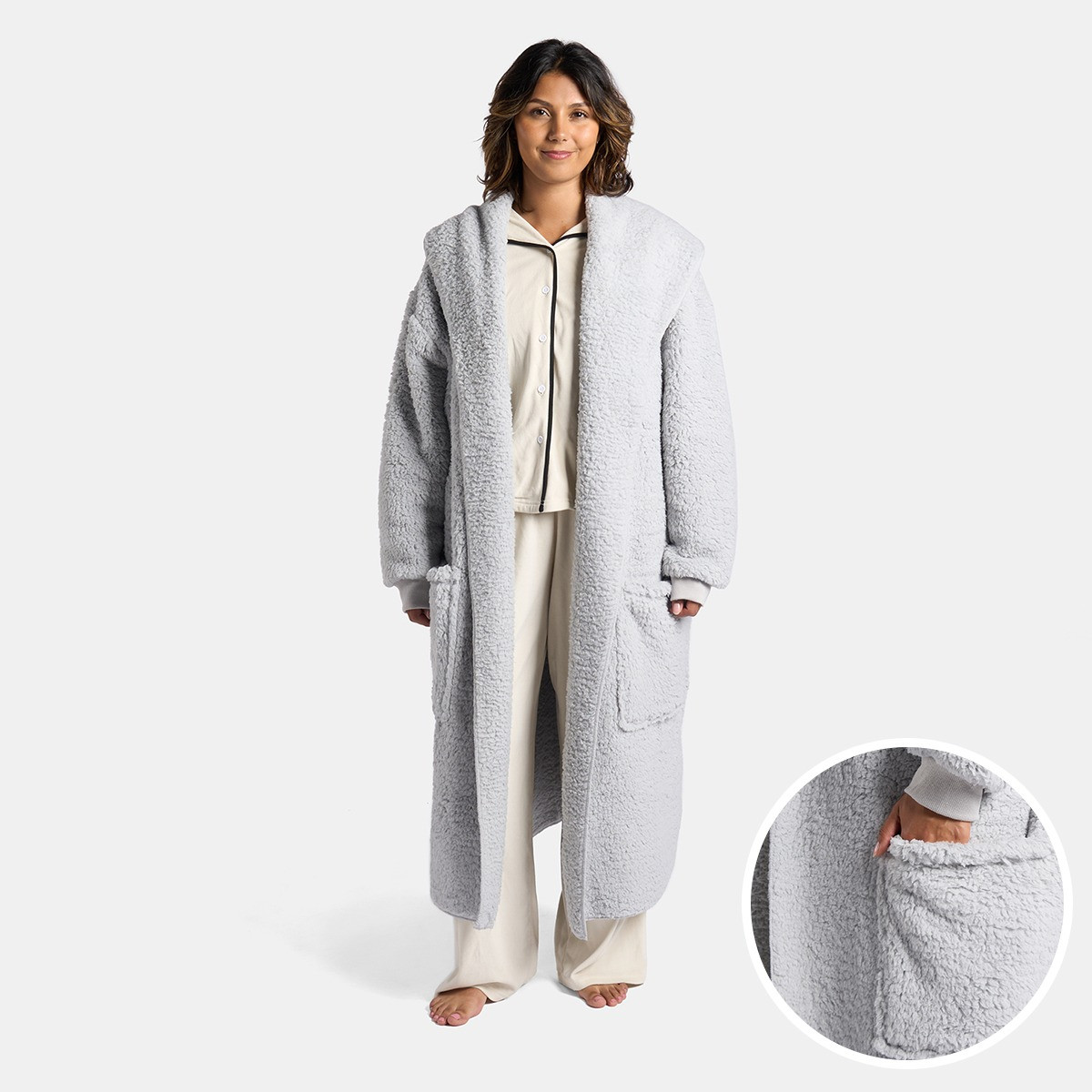 OHS Waterfall Teddy Fleece Long Length Cardigan - Grey>