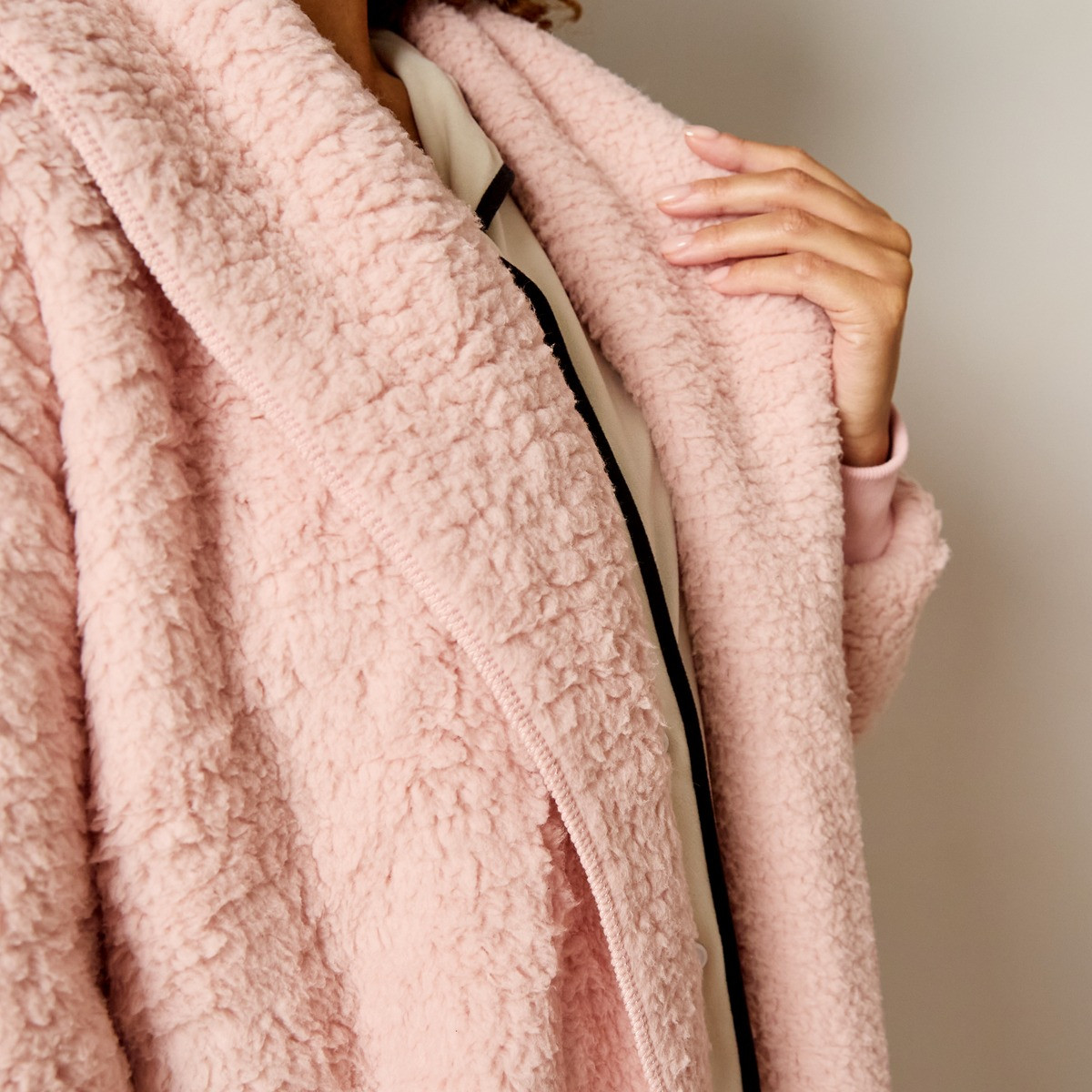 OHS Waterfall Teddy Fleece Long Length Cardigan - Blush>