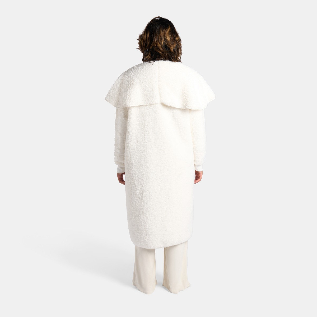 OHS Waterfall Teddy Fleece Long Length Cardigan, Cream - Small/ Medium>