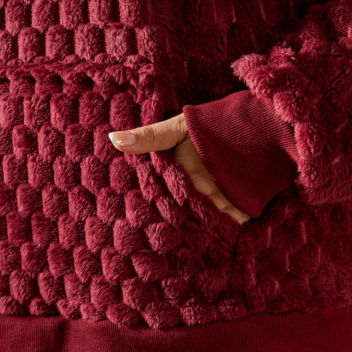 OHS Adults Waffle Fleece Hoodie Pyjama Set - Burgundy>