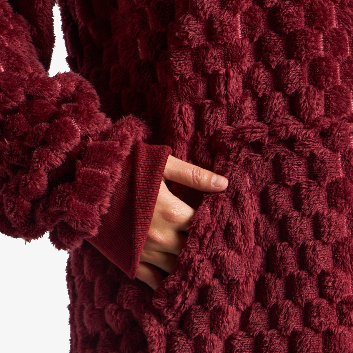 OHS Adults Waffle Fleece Hoodie Pyjama Set - Burgundy>