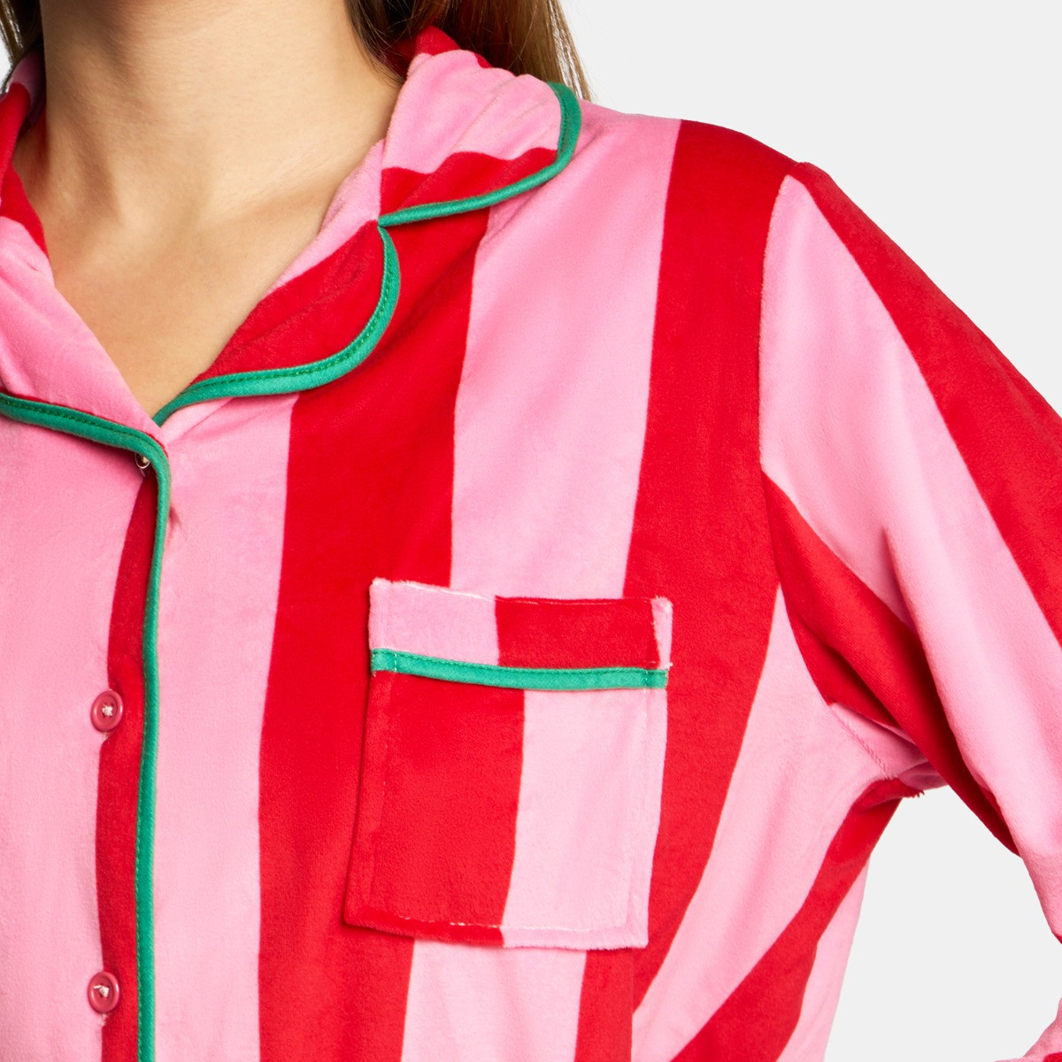 OHS Candy Stripe Button Through Pyjama Set - Pink>