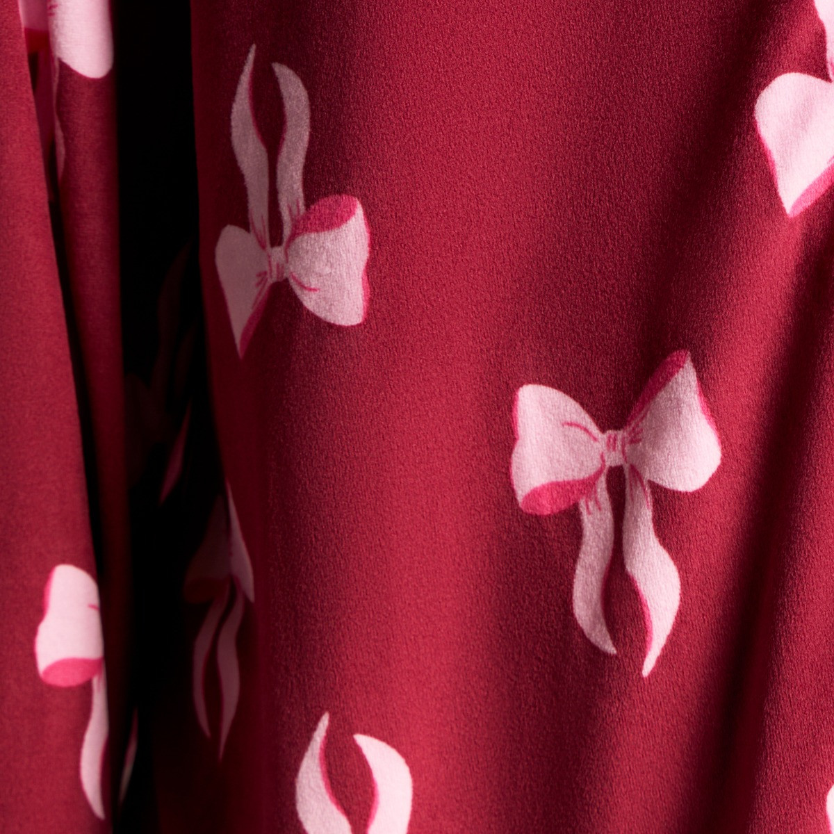 OHS Pink Bow Button Through Pyjama Set, Burgundy - Small/Medium>