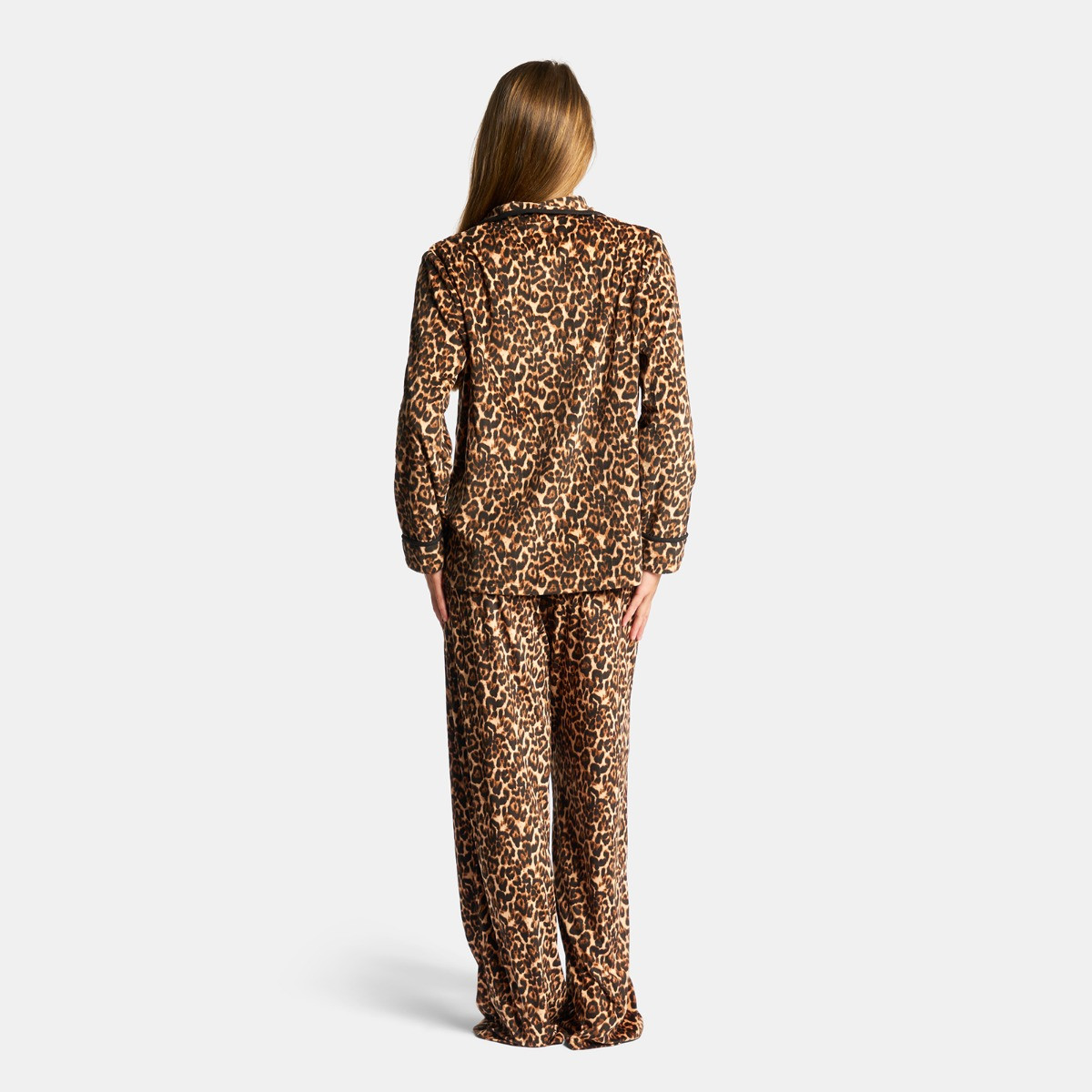 OHS Leopard Print Button Through Pyjama Set, Natural - Small/Medium>