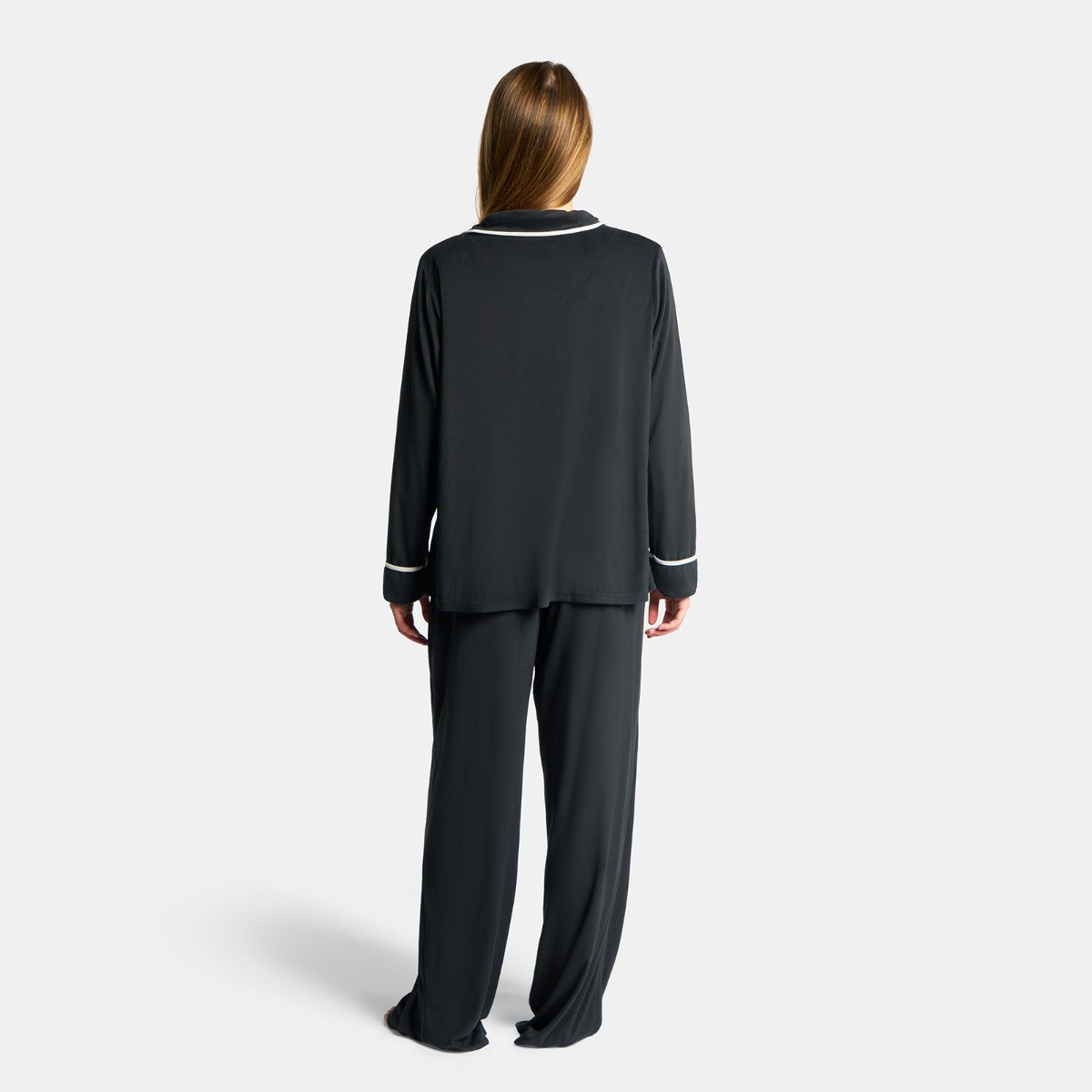 OHS Piped Button Through Pyjama Set, Black - Small/ Medium>