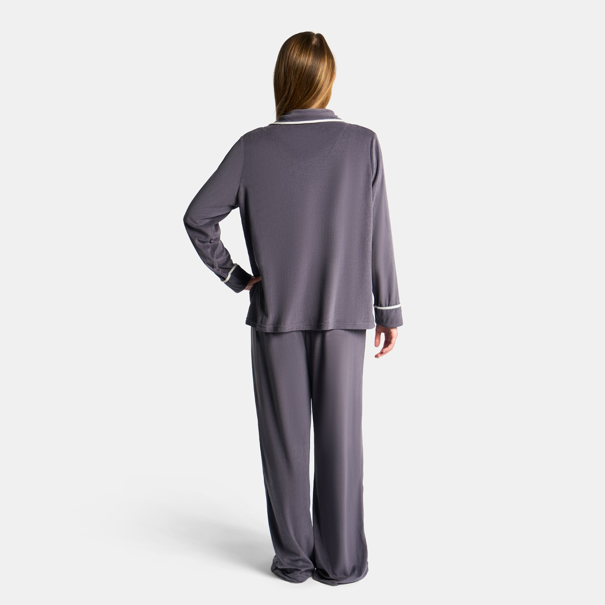 OHS Piped Button Through Pyjama Set - Charcoal>