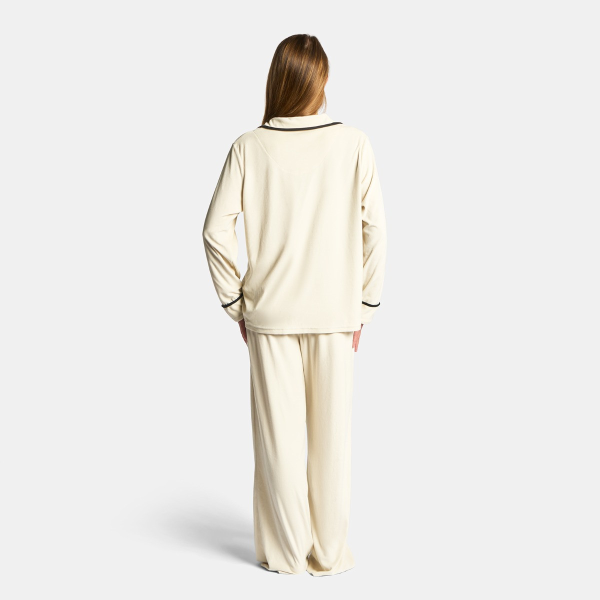 OHS Piped Button Through Pyjama Set - Cream>