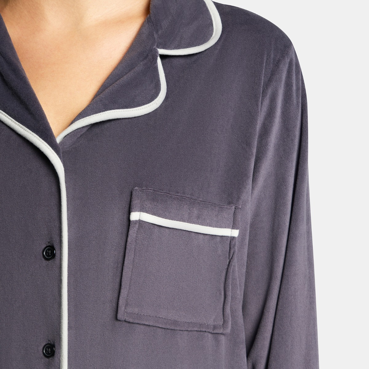 OHS Piped Button Through Pyjama Set, Charcoal - Small/Medium>