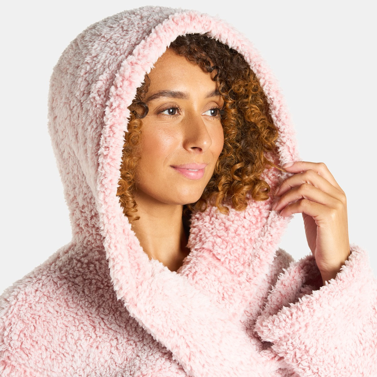 OHS Teddy Marl Dressing Gown Floor Length, Adults - Blush>