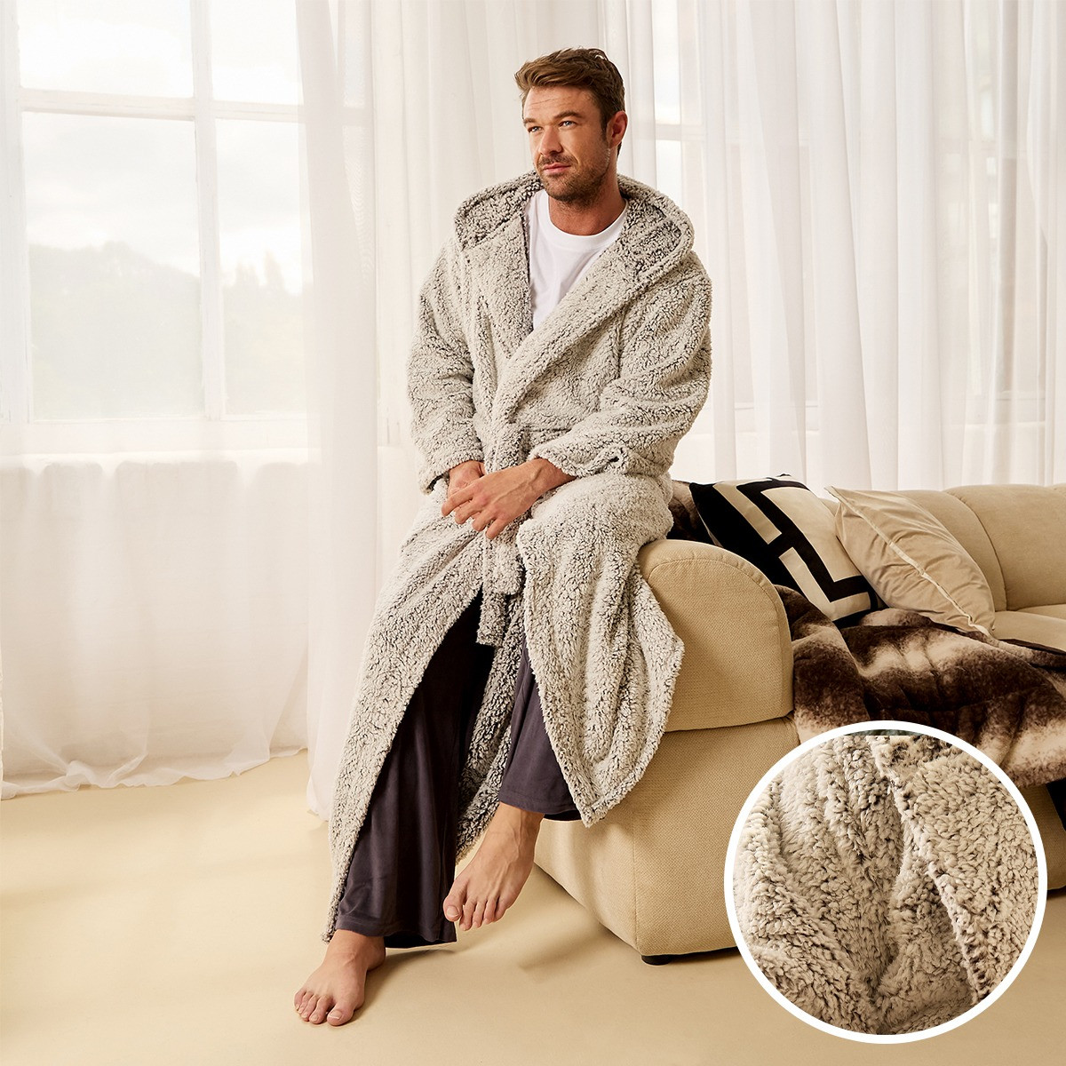 OHS Teddy Marl Dressing Gown Floor Length, Adults - Charcoal>