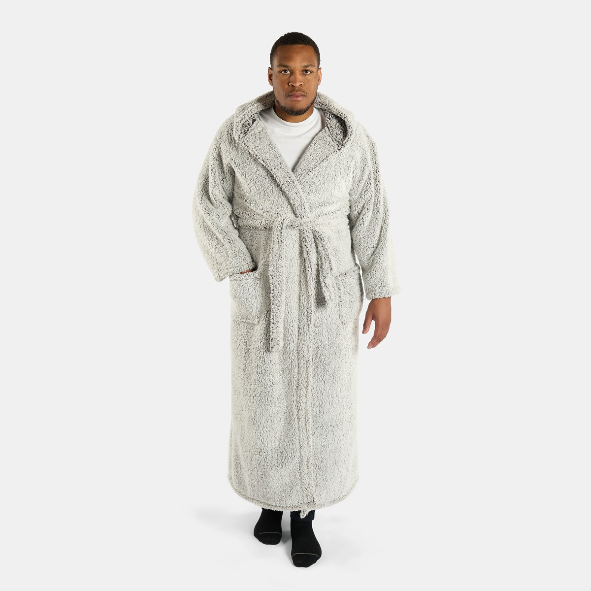 OHS Teddy Marl Dressing Gown Floor Length, Adults - Charcoal>