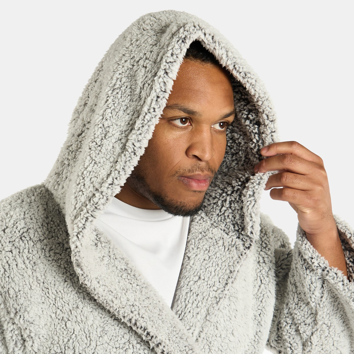 OHS Teddy Marl Dressing Gown Floor Length, Adults - Charcoal>