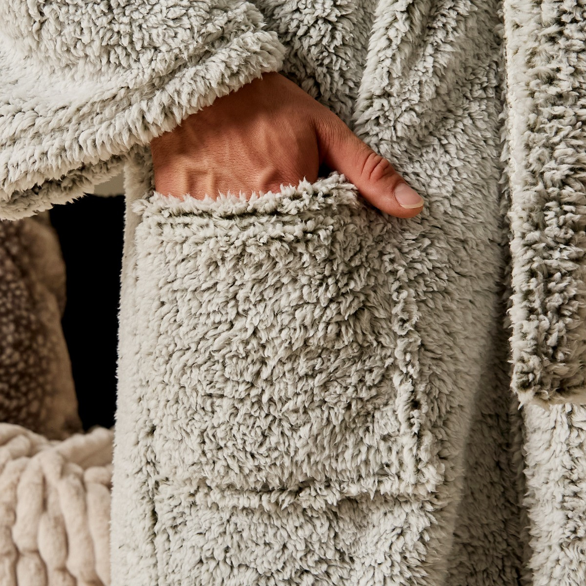 OHS Teddy Marl Dressing Gown Floor Length, Adults - Green>