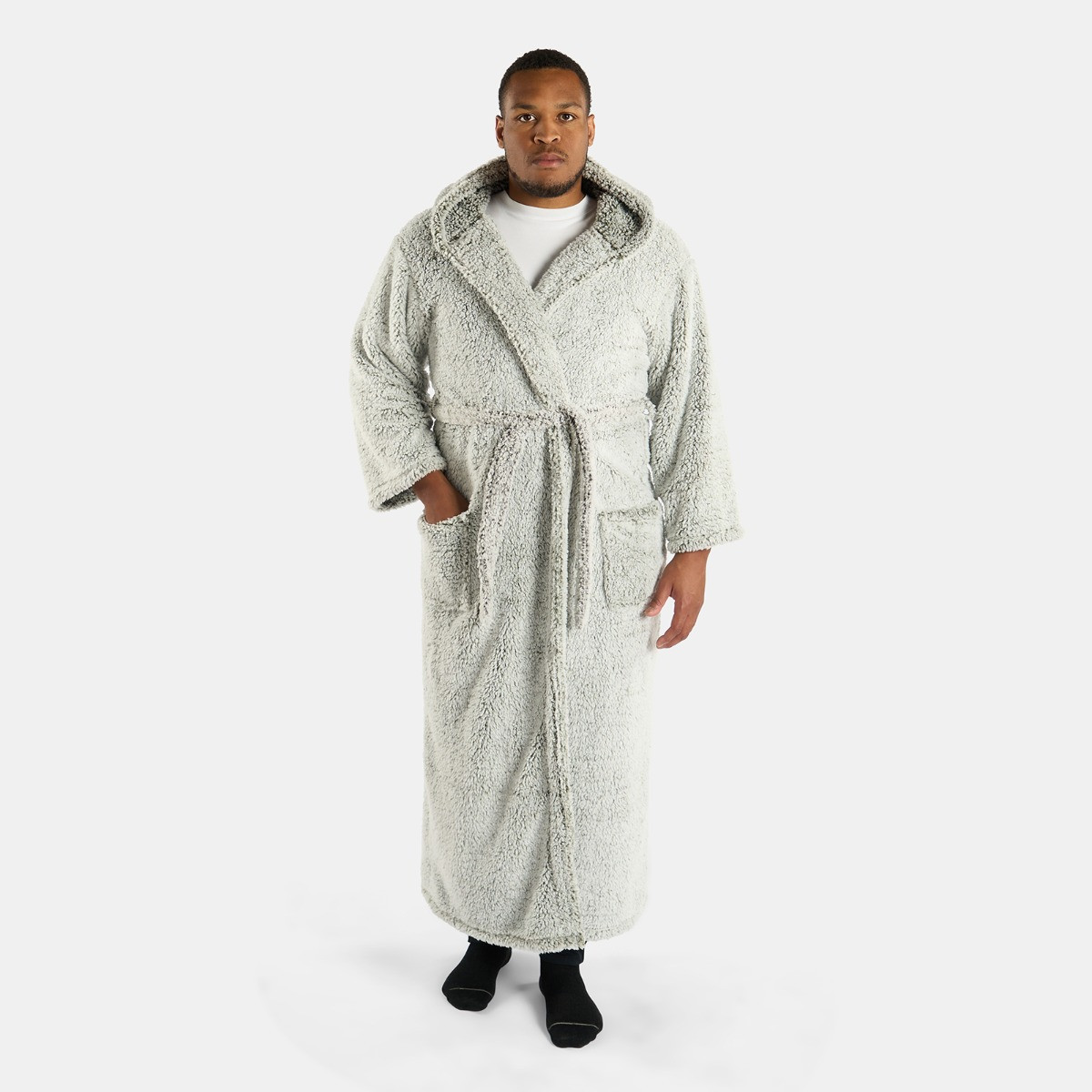 OHS Teddy Marl Dressing Gown Floor Length, Adults - Green>