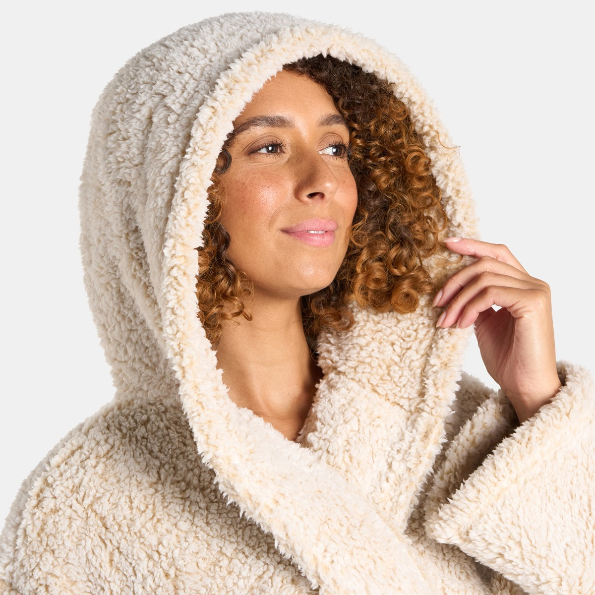 OHS Teddy Marl Dressing Gown Floor Length, Adults - Beige>