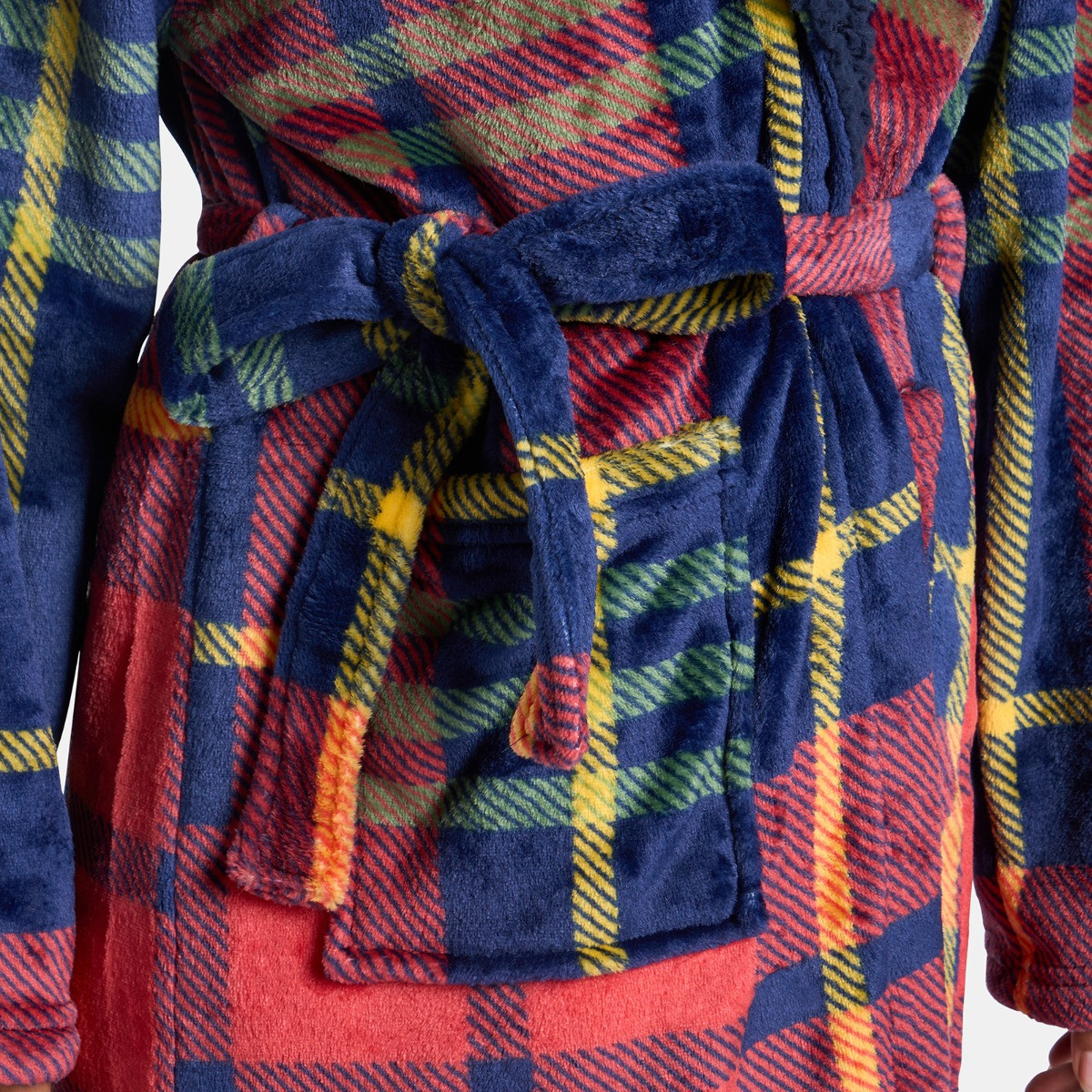OHS Flannel Fleece Oxford Check Dressing Gown, Adults – Navy/Red>
