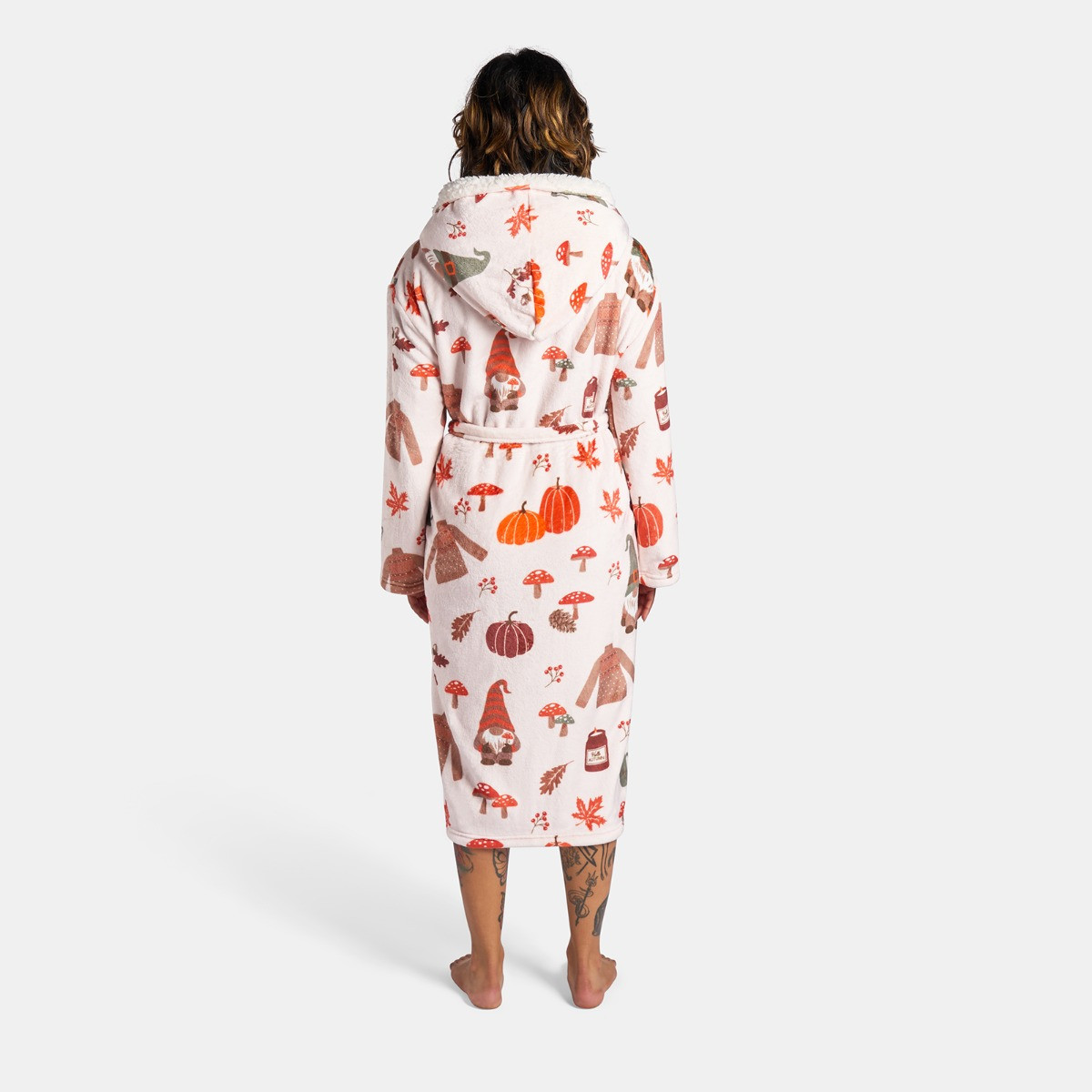 OHS Flannel Fleece Autumn Print Dressing Gown, Adult - Beige>