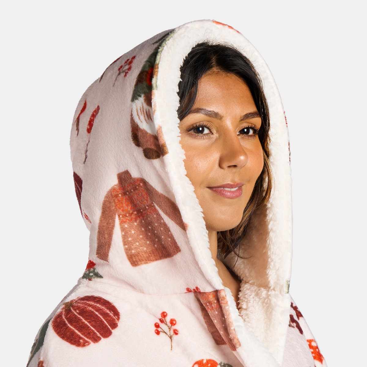 OHS Flannel Fleece Autumn Print Dressing Gown, Adult - Beige>