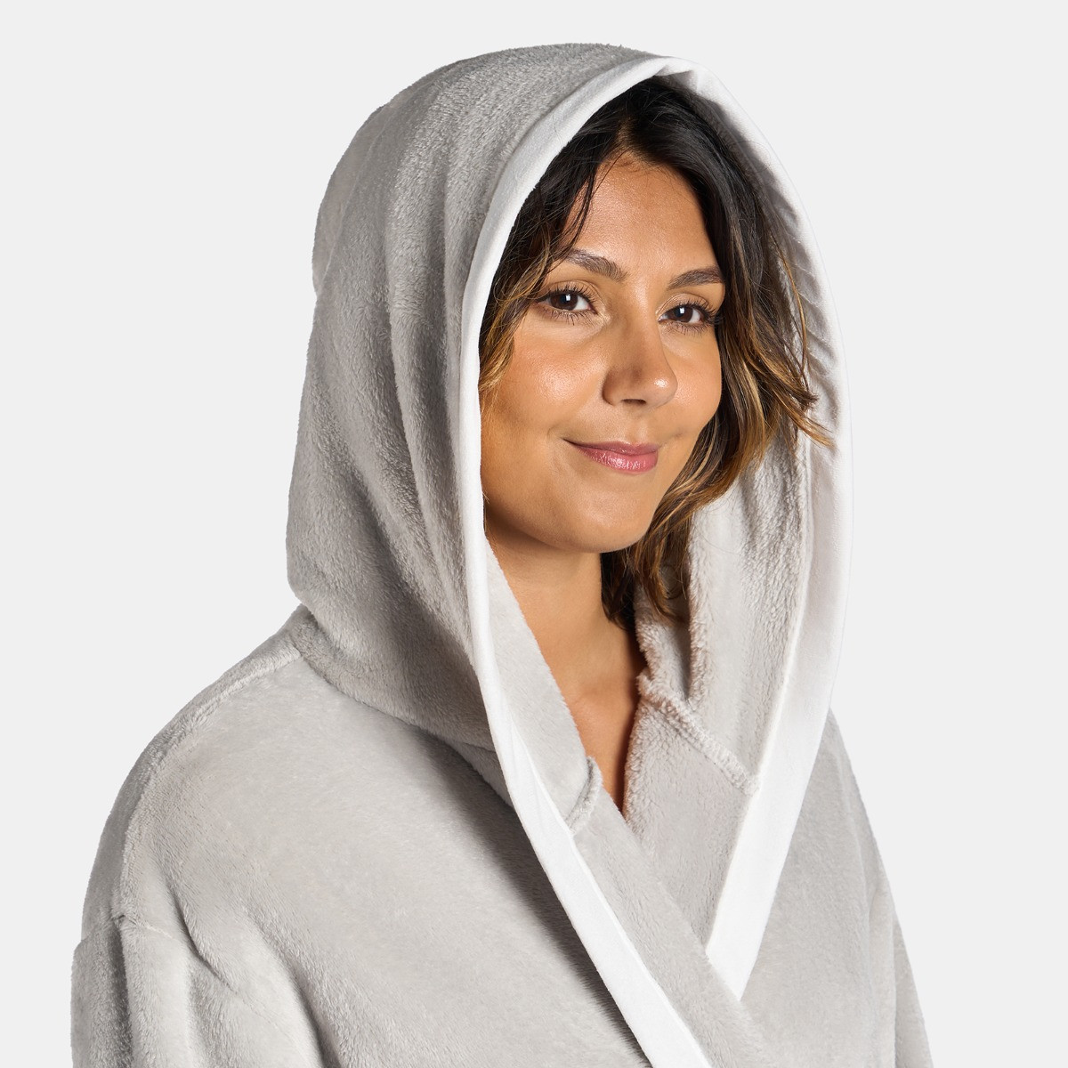 OHS Flannel Fleece Piped Edge Dressing Gown, Adults - Grey/White>