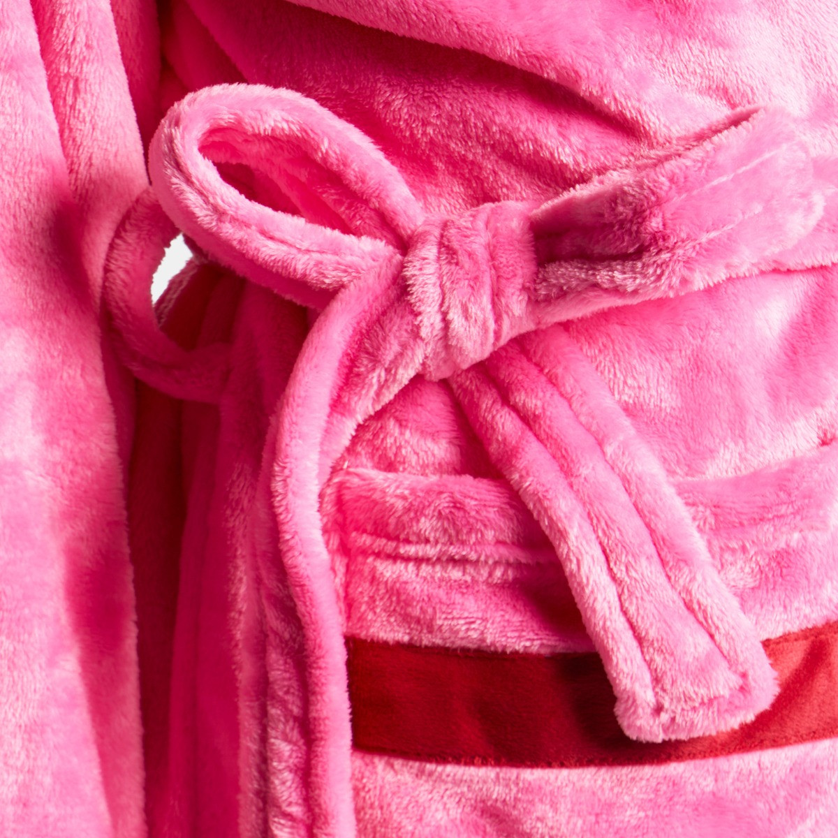 OHS Flannel Fleece Piped Edge Dressing Gown, Adults - Pink/Red>