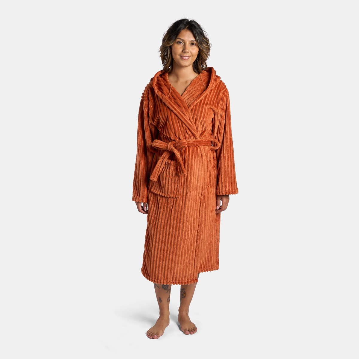 OHS Ribbed Fleece Dressing Gown - Rust>