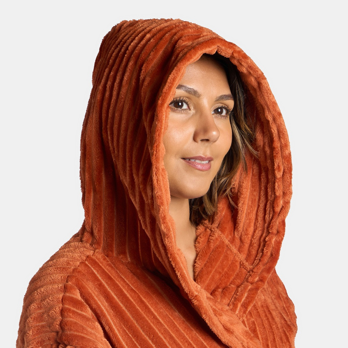 OHS Ribbed Fleece Dressing Gown - Rust>