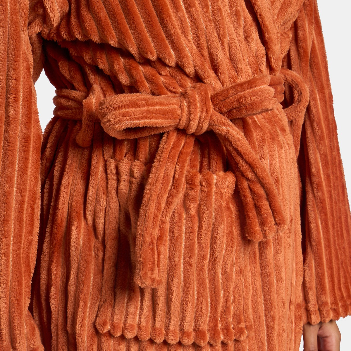 OHS Ribbed Fleece Dressing Gown - Rust>