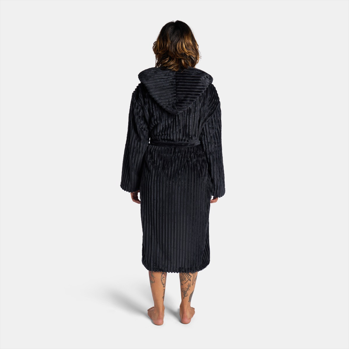 OHS Ribbed Fleece Dressing Gown - Black>