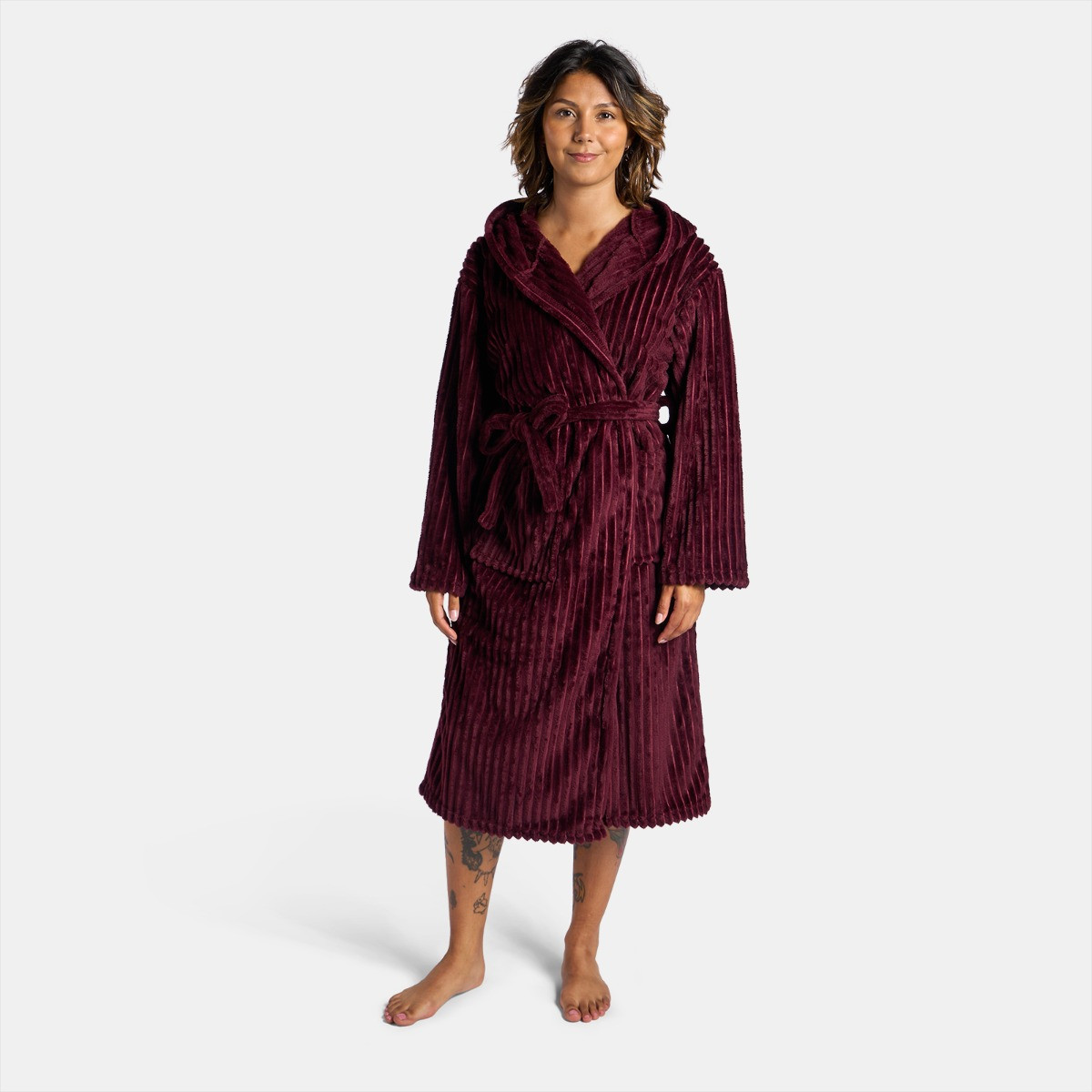 OHS Ribbed Fleece Dressing Gown - Maroon>