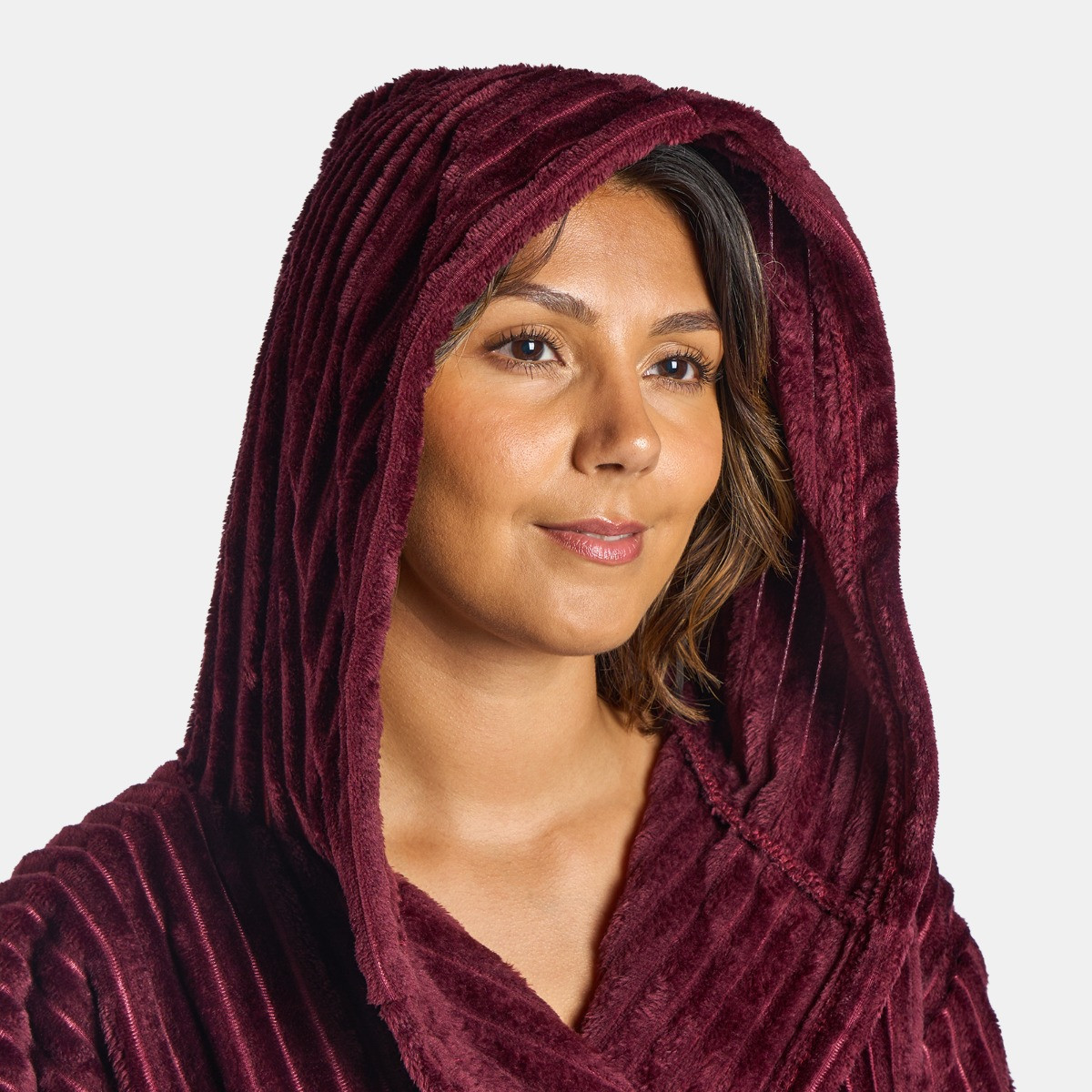 OHS Ribbed Fleece Dressing Gown - Maroon>